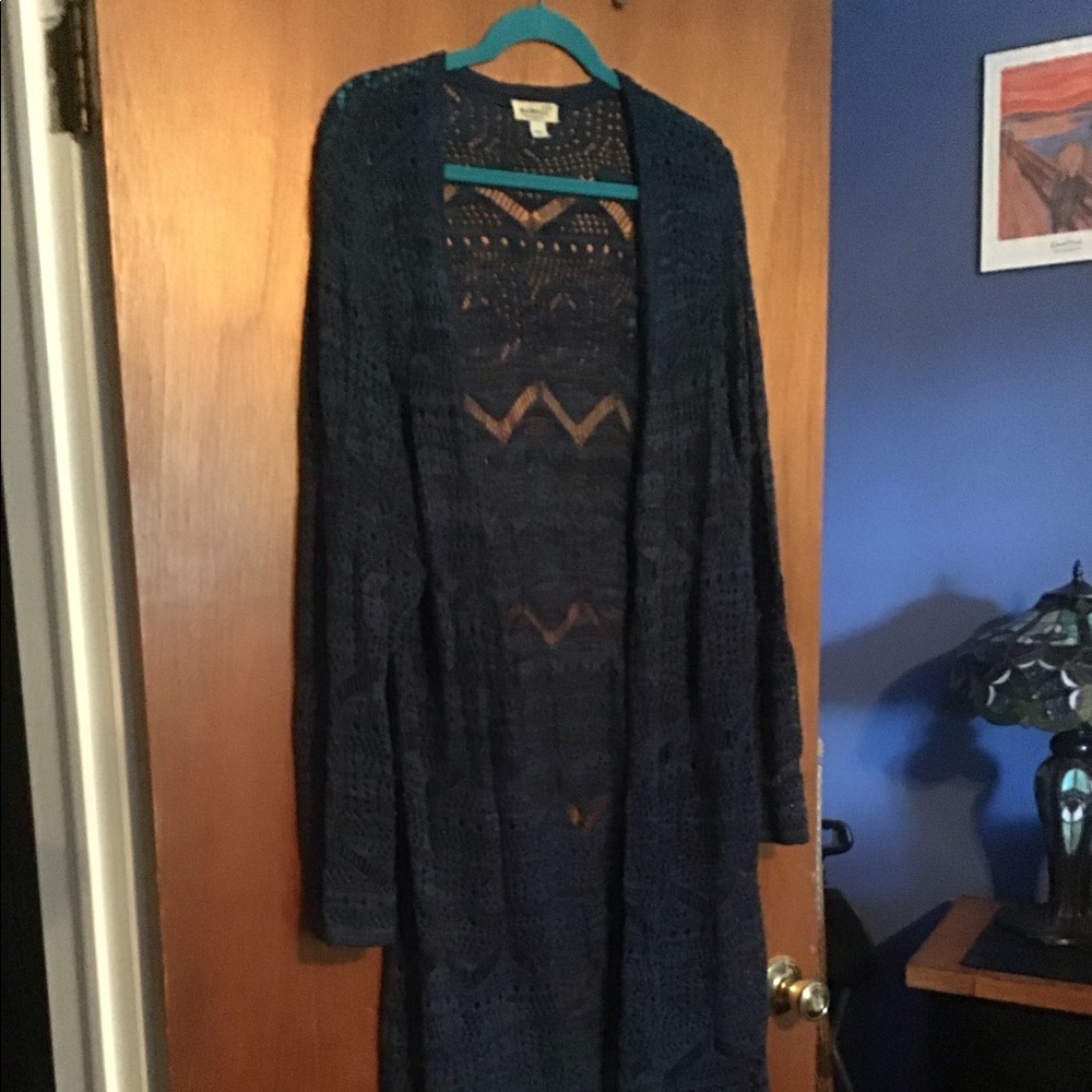 One World Navy Crocheted Duster-Long 2X